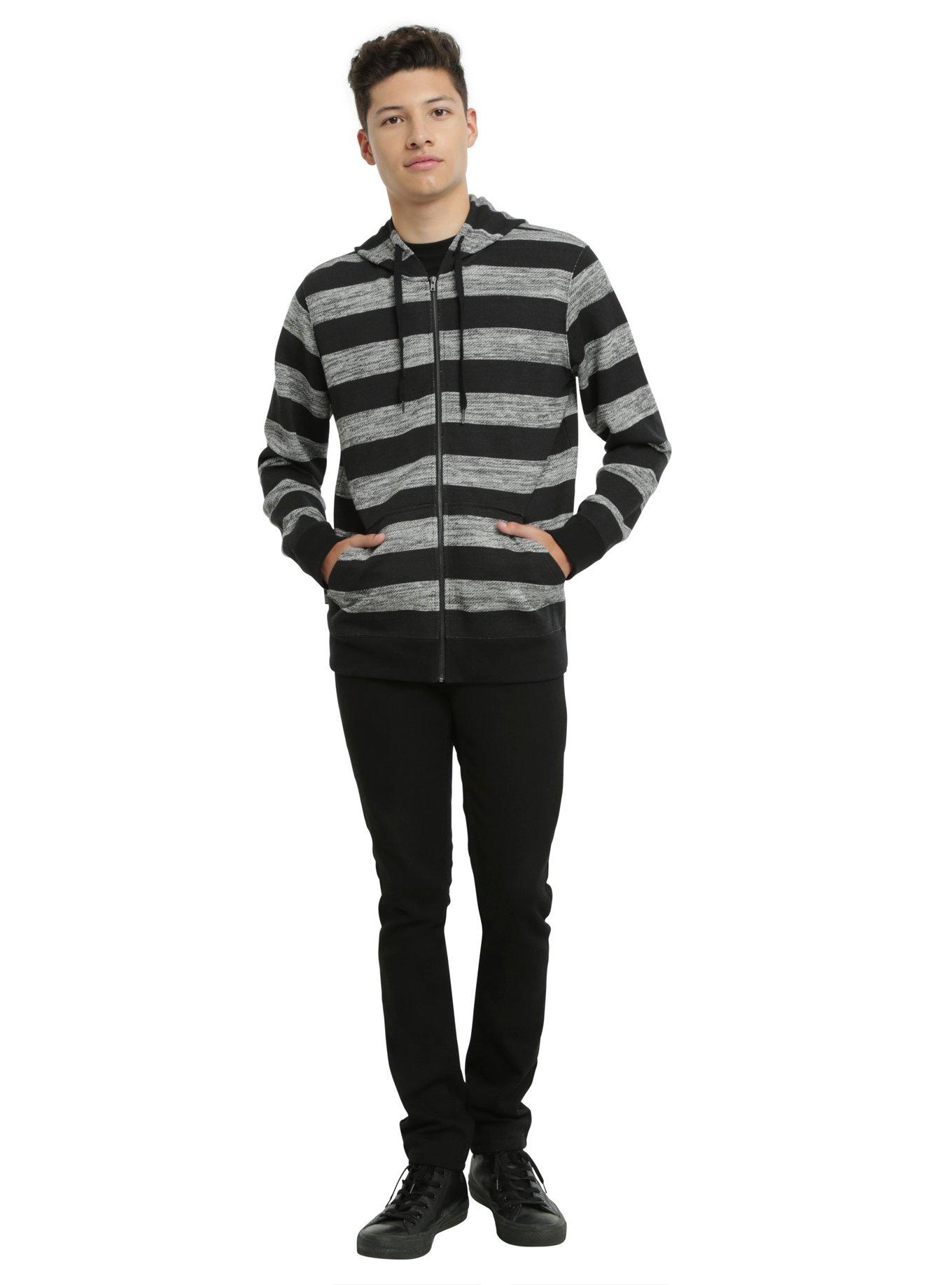 XXX RUDE Black & Grey Striped Hoodie, , alternate