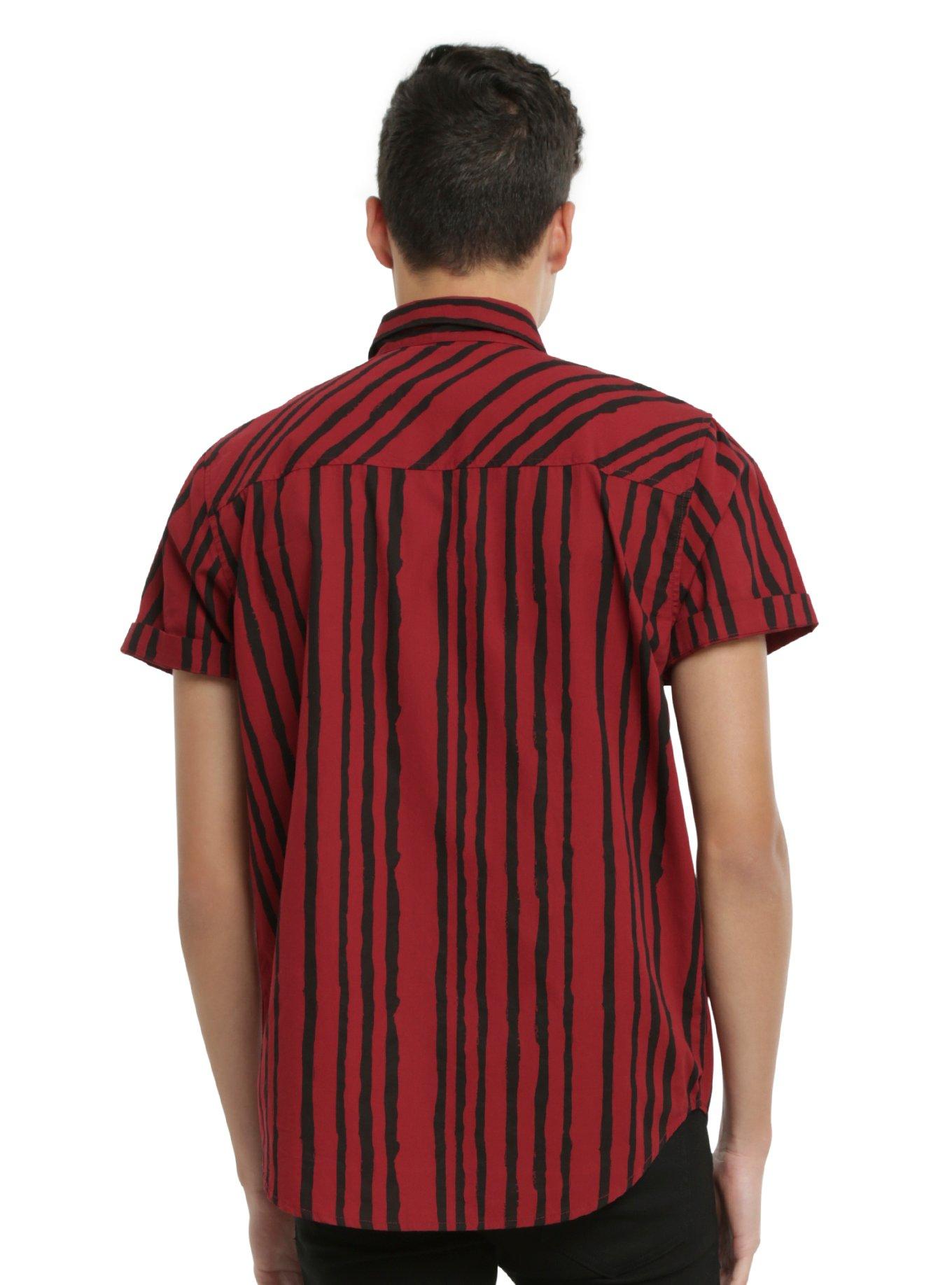 XXX RUDE Red & Black Stripe Short-Sleeved Woven Button-Up, , alternate