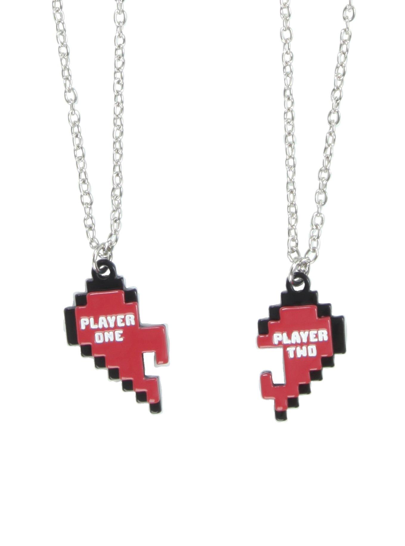 Blackheart Player 1 & 2 Heart Best Friend Necklace Set, , alternate