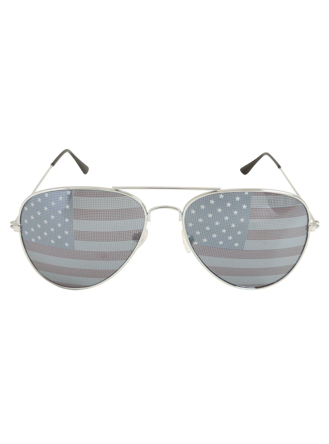 American Flag Printed Lens Aviator Sunglasses, , alternate