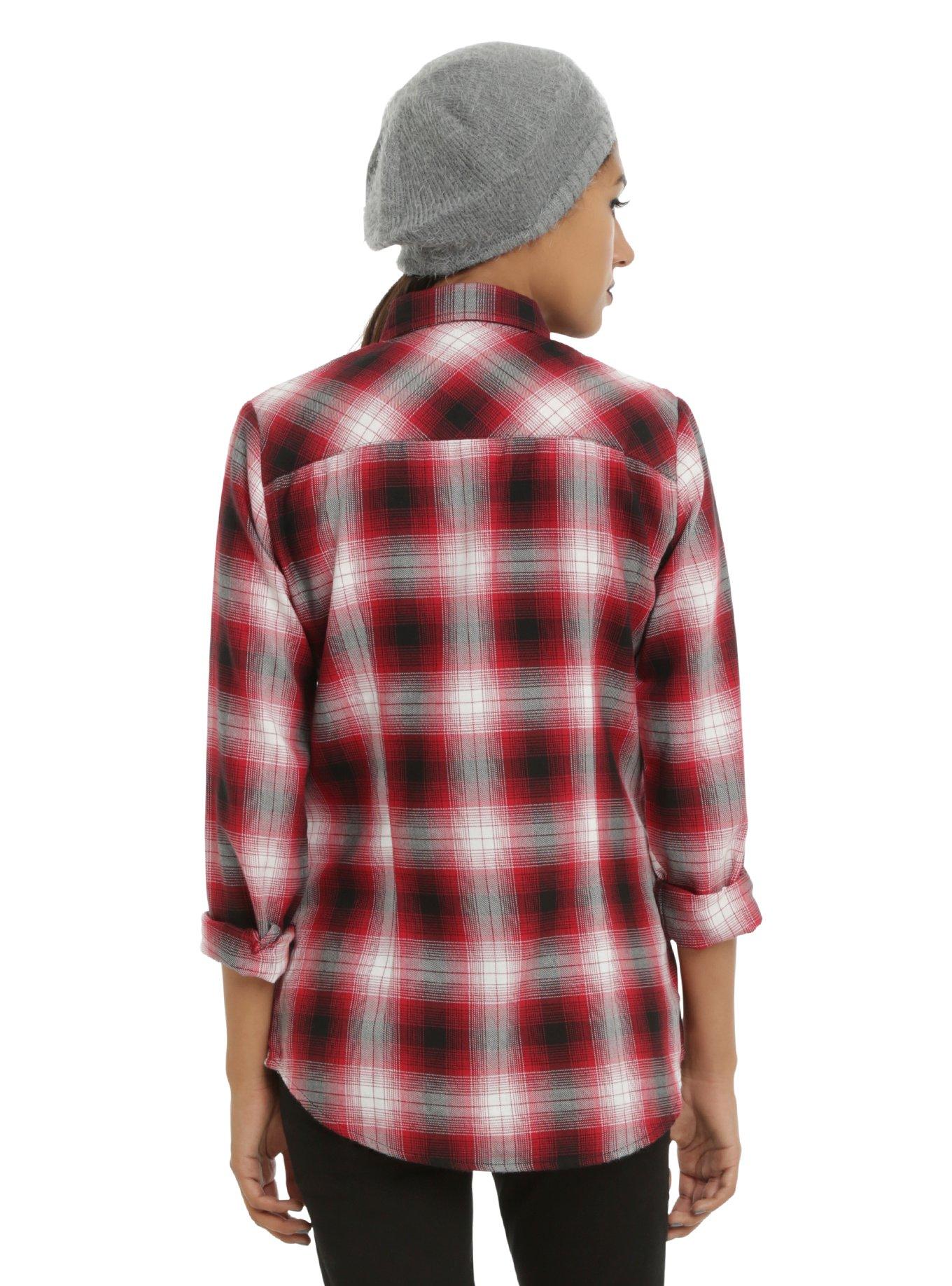 Red Black & White Tartan Plaid Girls Woven Button-Up, , alternate