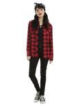 Red & Black Plaid Spine Back Girls Woven Button-Up, , alternate
