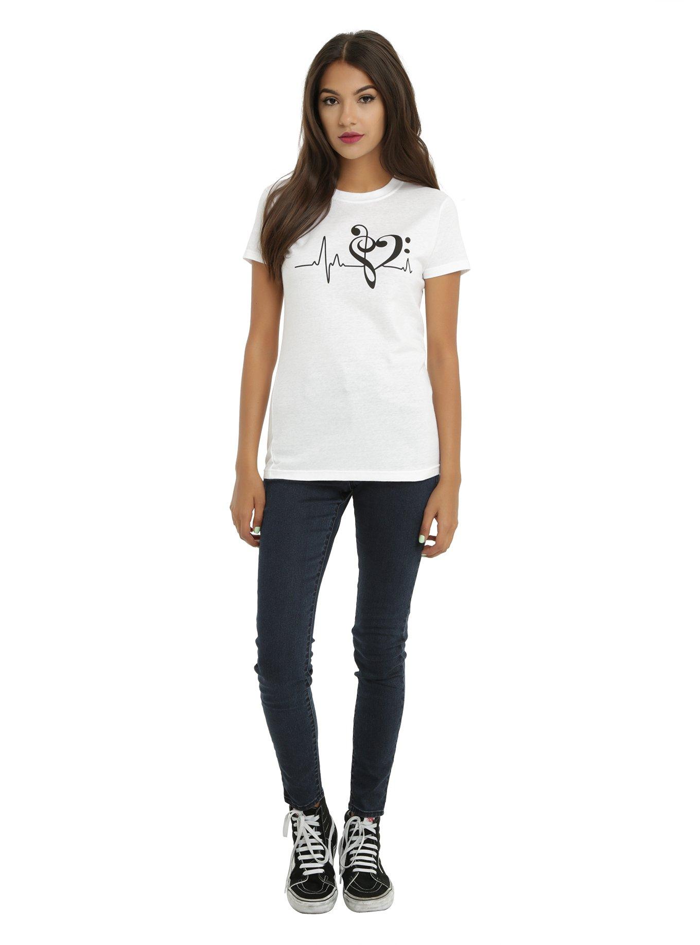 White Music Heart Monitor Girls T-Shirt, , alternate