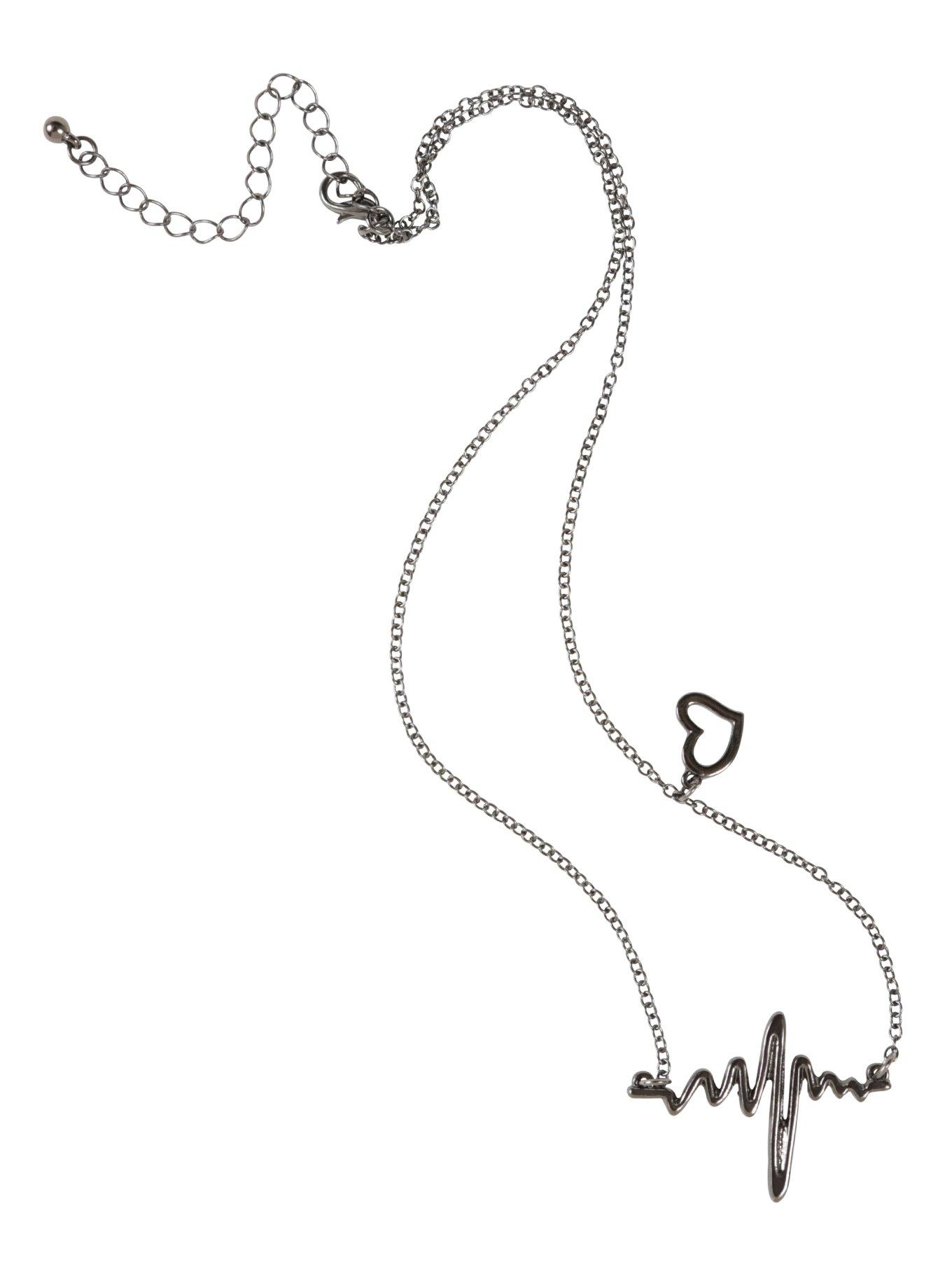 Blackheart Hematite Heartbeat Necklace, , alternate