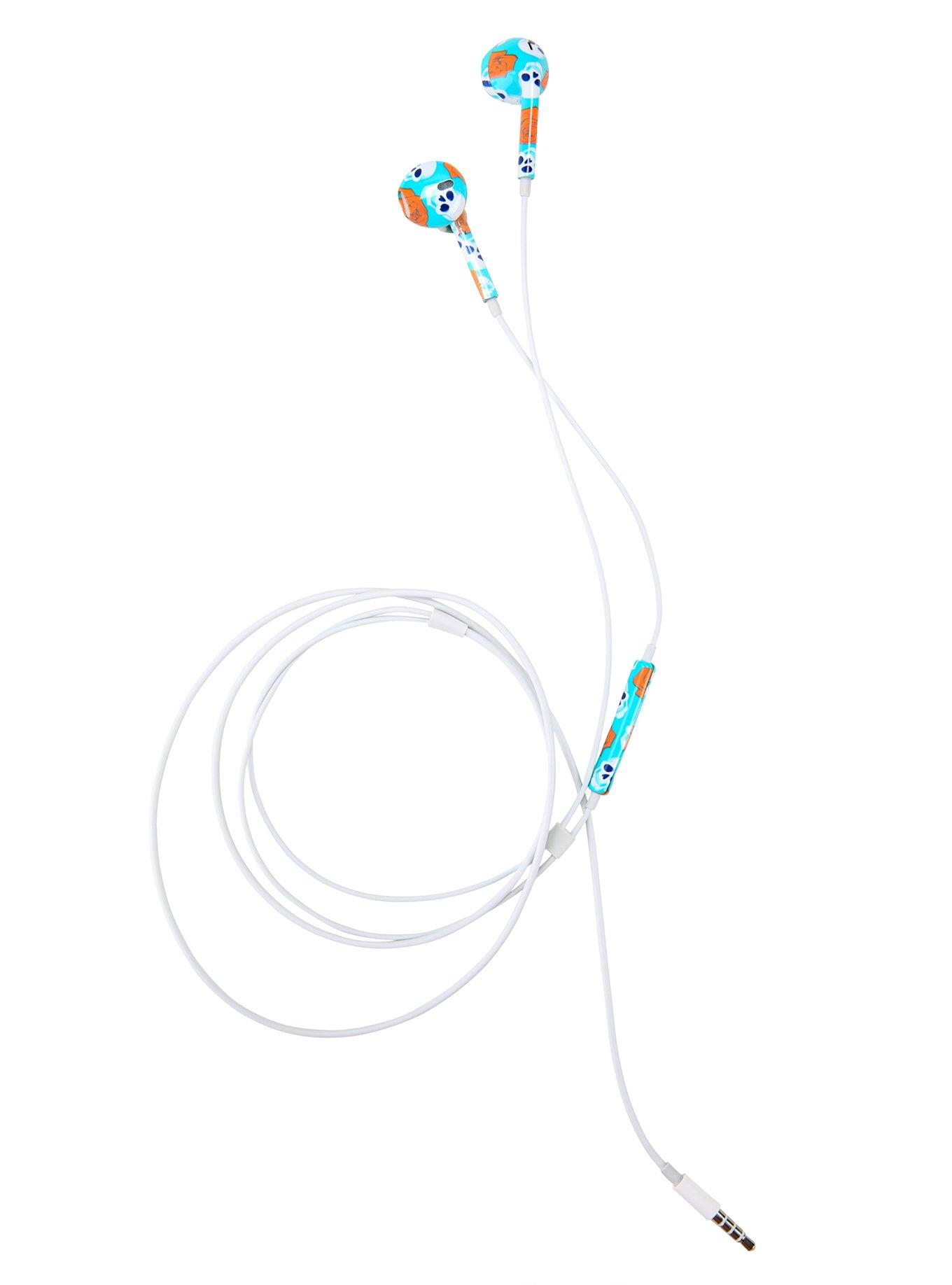 Micase Blue Floral Skull Floral Print Earbuds, , alternate