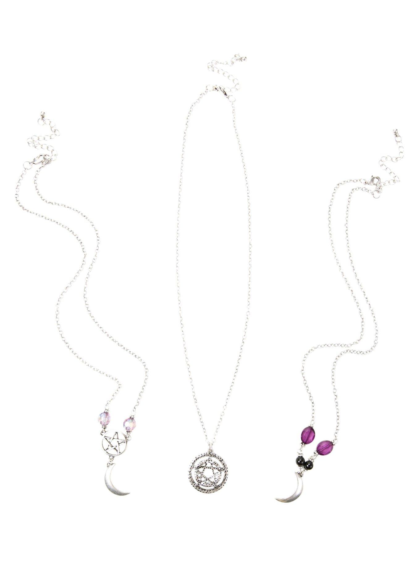 Blackheart Moon & Pentagram Chain Necklace Set, , alternate