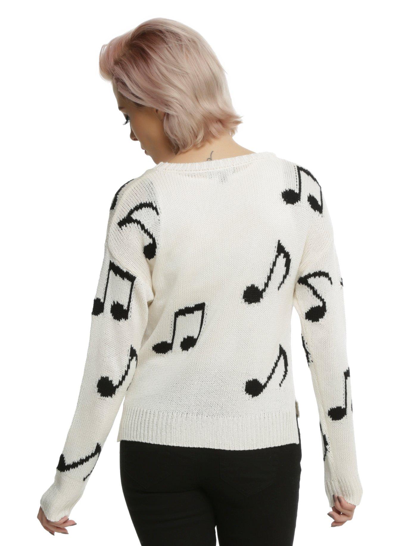 Ivory Music Note Girls Sweater, , alternate