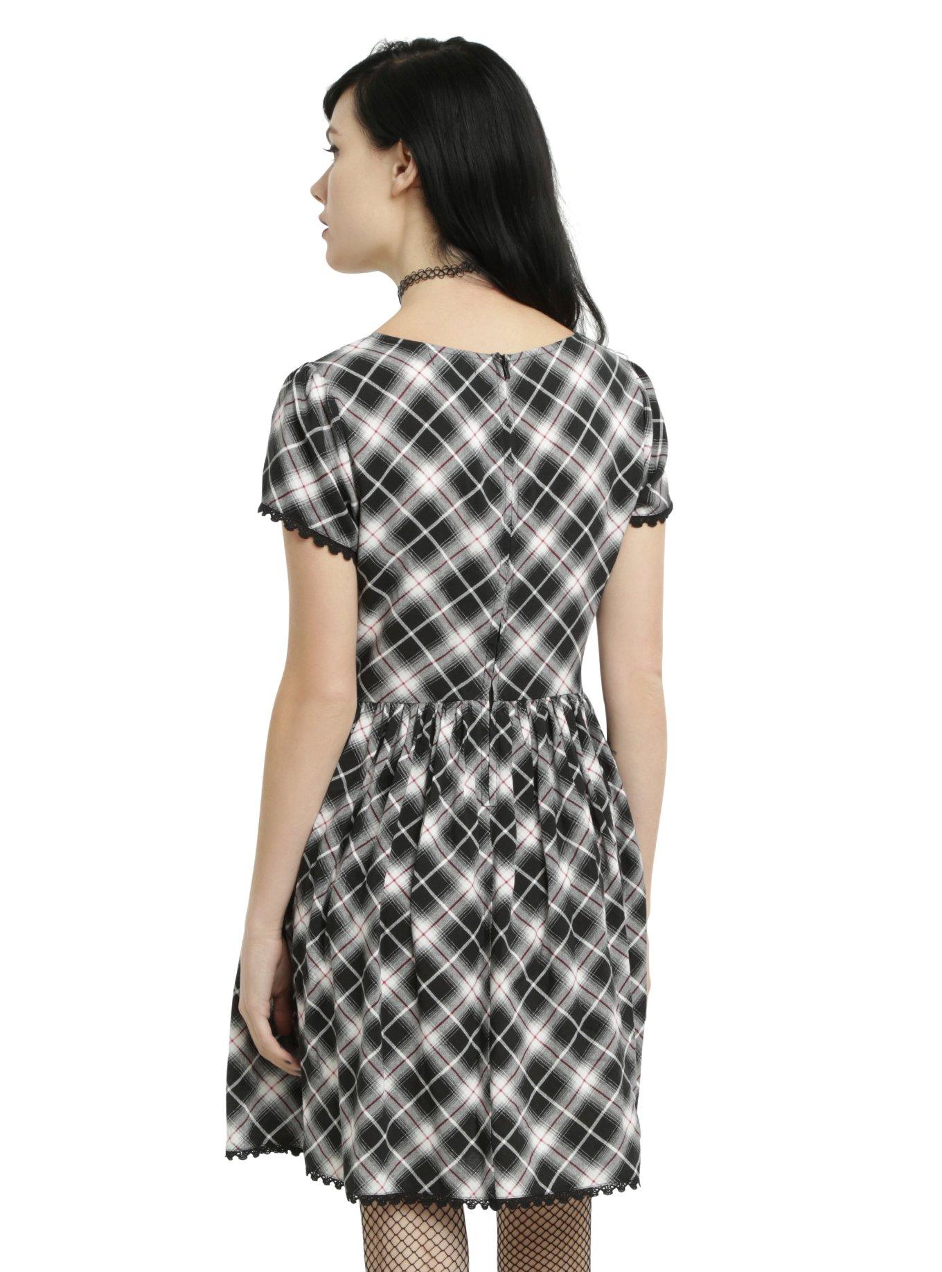 Black & White Lace-Up Plaid Dress, , alternate