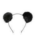 Black Fuzzy Pom Pom Ears Headband, , alternate