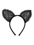 Black Lace Cat Ears Headband, , alternate