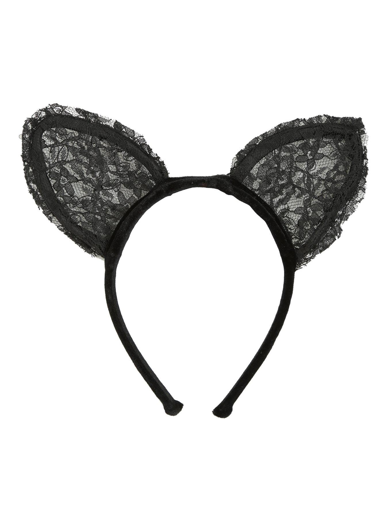 Black Lace Cat Ears Headband, , alternate