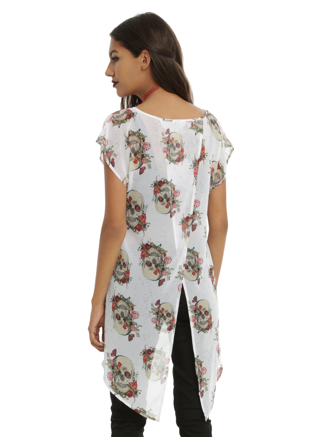 Floral Skull Split Back Girls Dolman Top, , alternate