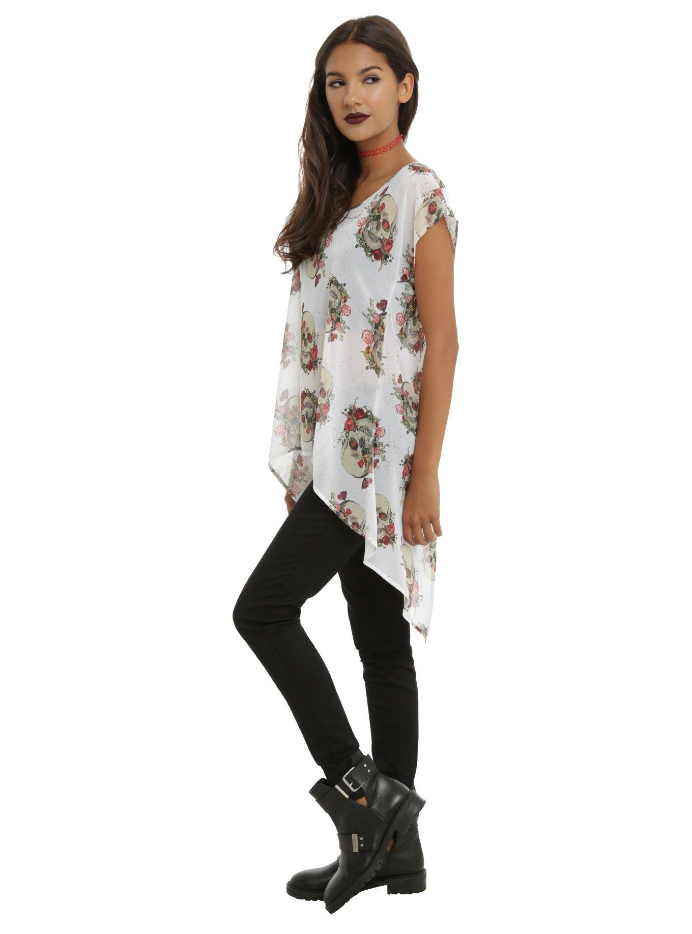 Floral Skull Split Back Girls Dolman Top, , alternate