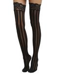 Blackheart Black Stripe Lace Thigh Highs, , alternate