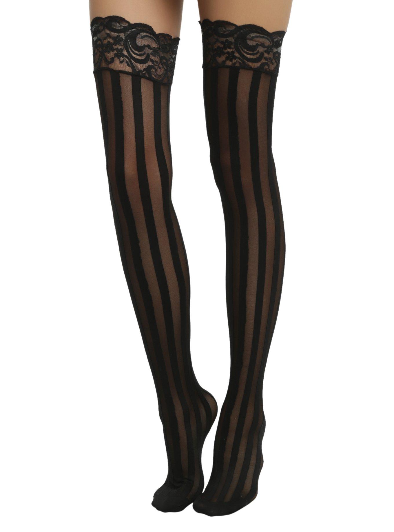 Blackheart Black Stripe Lace Thigh Highs, , alternate - view 2