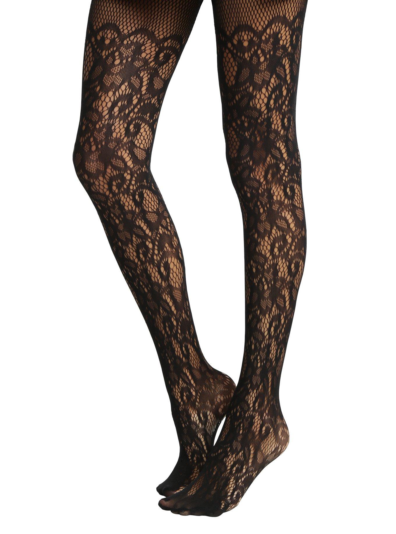 Blackheart Goth Lace Fishnet Faux Thigh Highs, , alternate