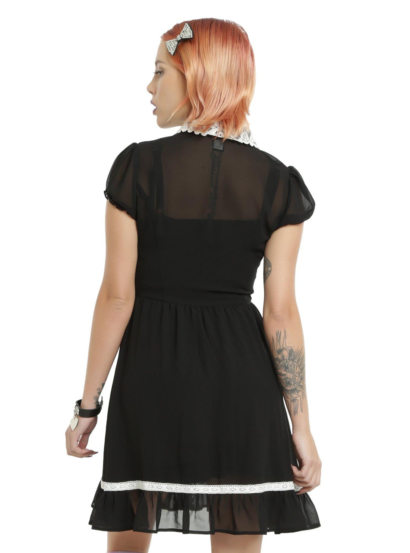 Black Button-Up Lace Collar Chiffon Dress