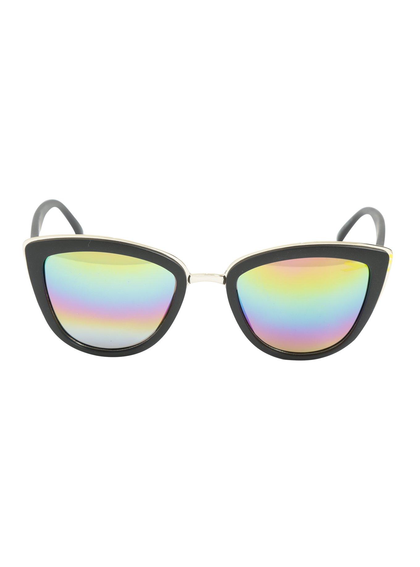 Black Rainbow Lens Metal Bridge Sunglasses, , alternate