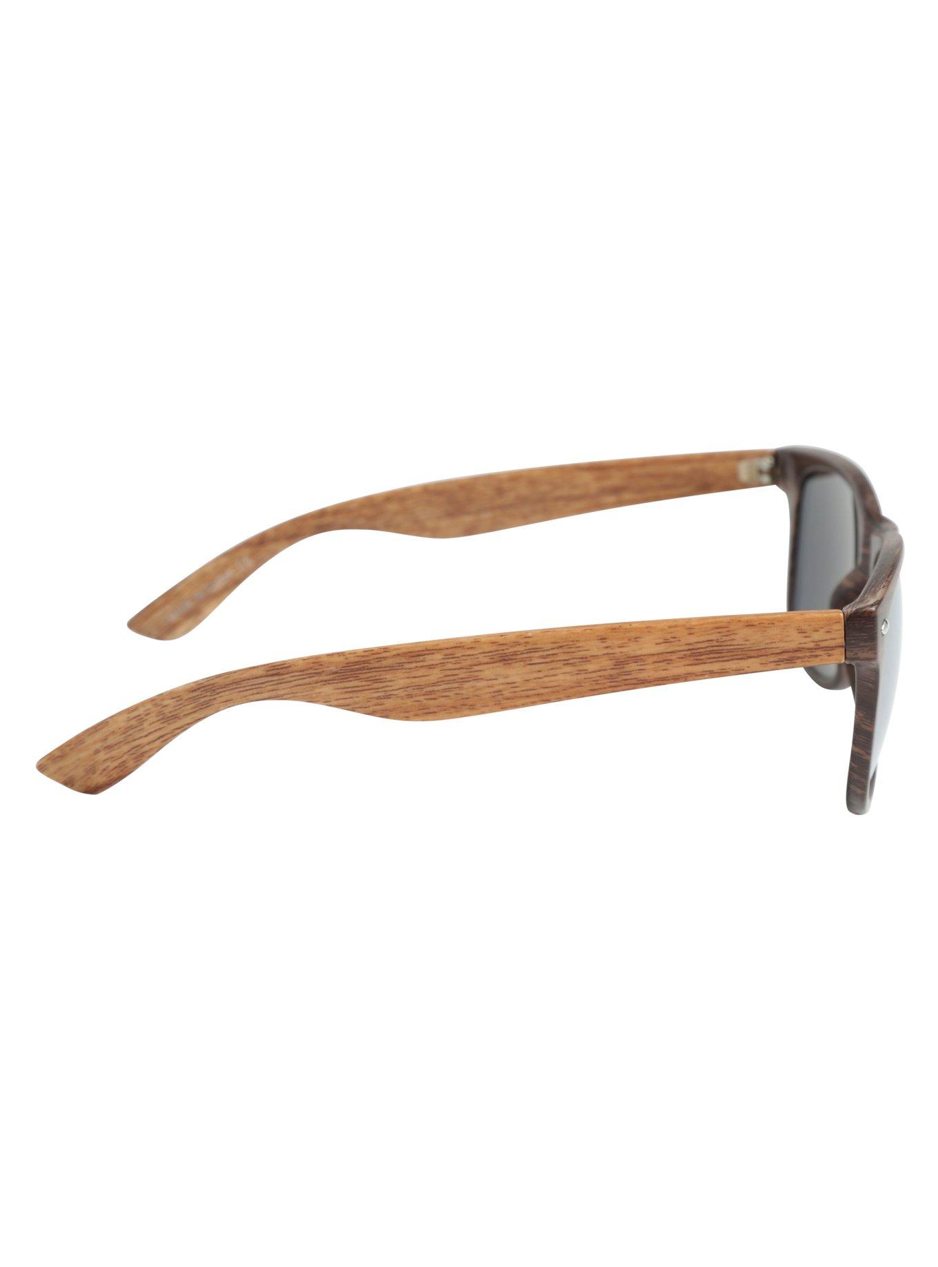 Brown Wood Mirror Lens Retro Sunglasses, , alternate
