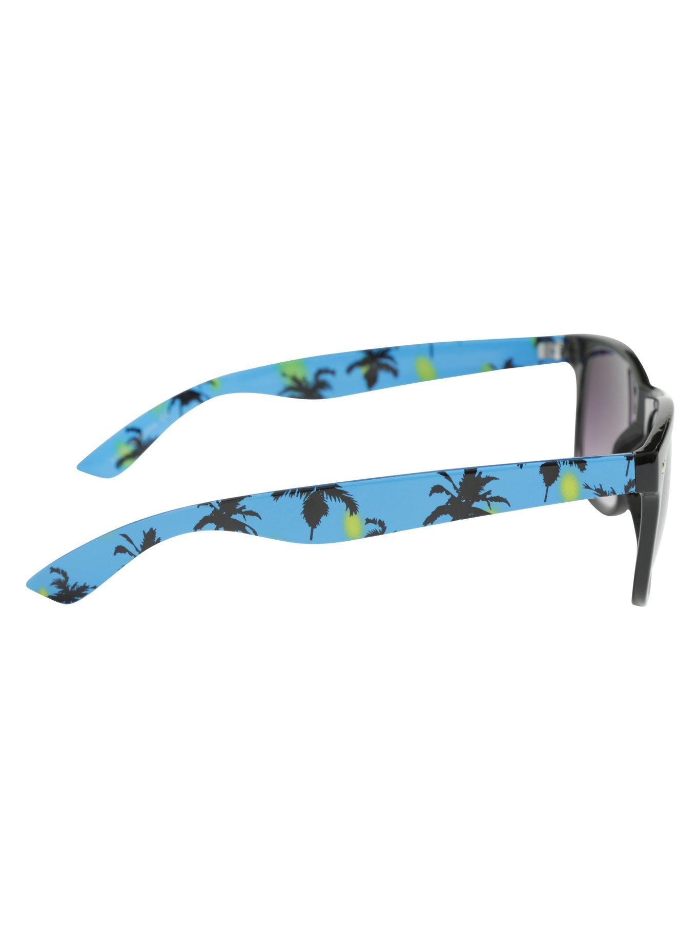 Black & Blue Palm Tree Retro Sunglasses, , alternate