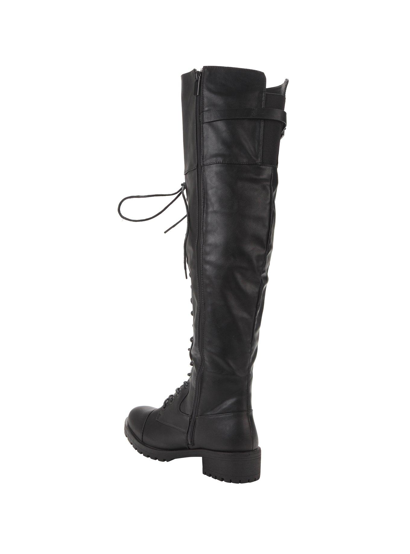 Black Over-The-Knee Combat Boots, , alternate