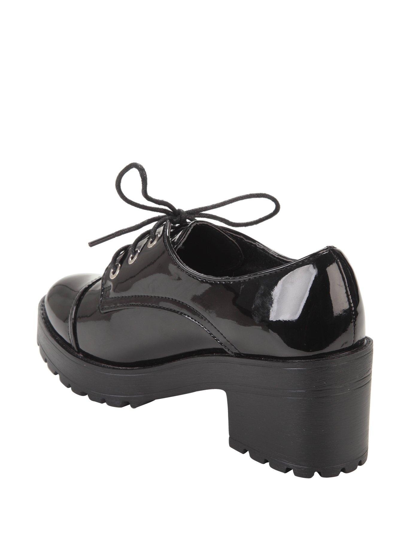 Black Patent Leather Chunky Heel Lace-Up Oxford, , alternate