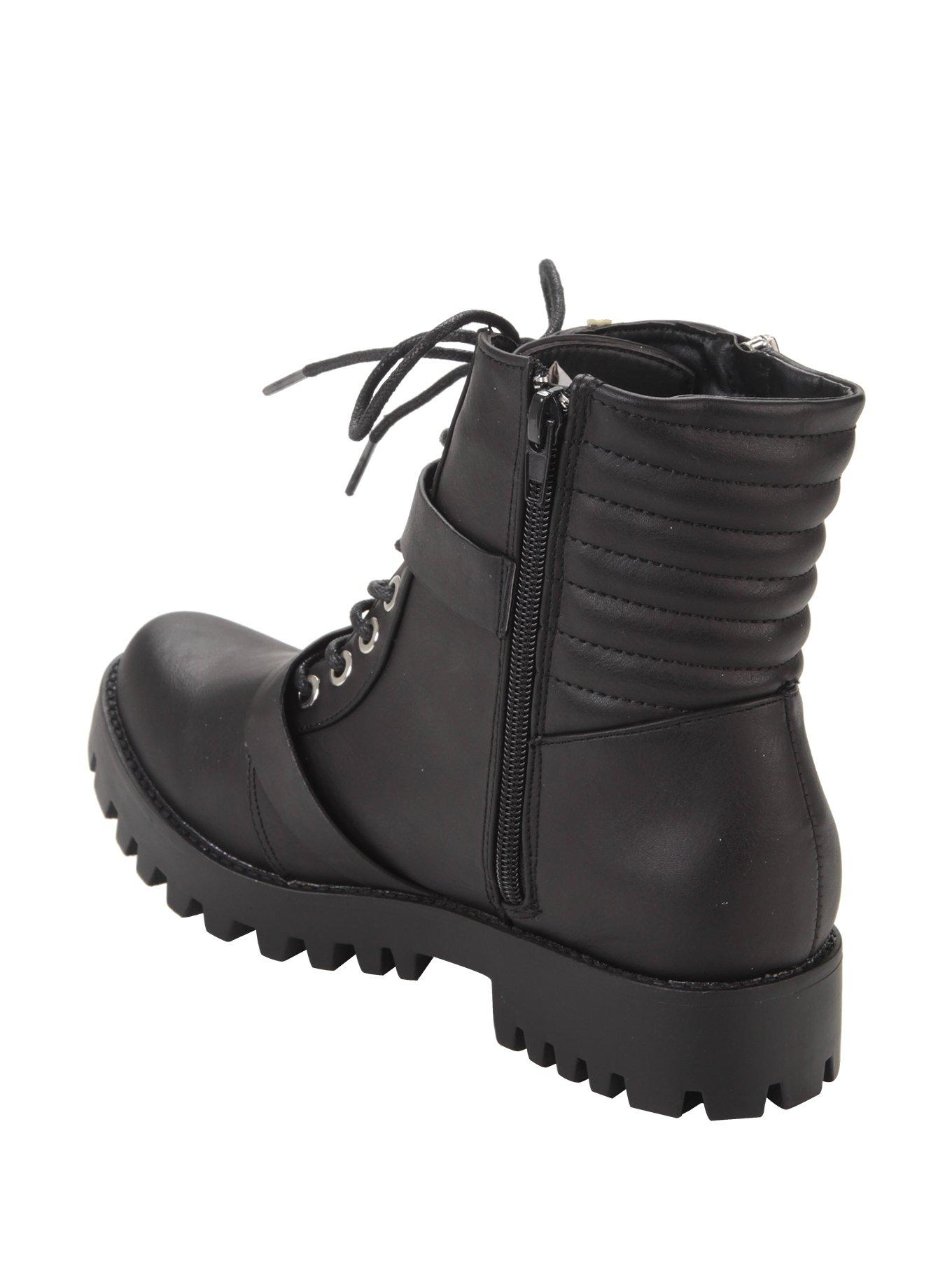 Black Lace-Up & Buckle Strap Ankle Boots, , alternate