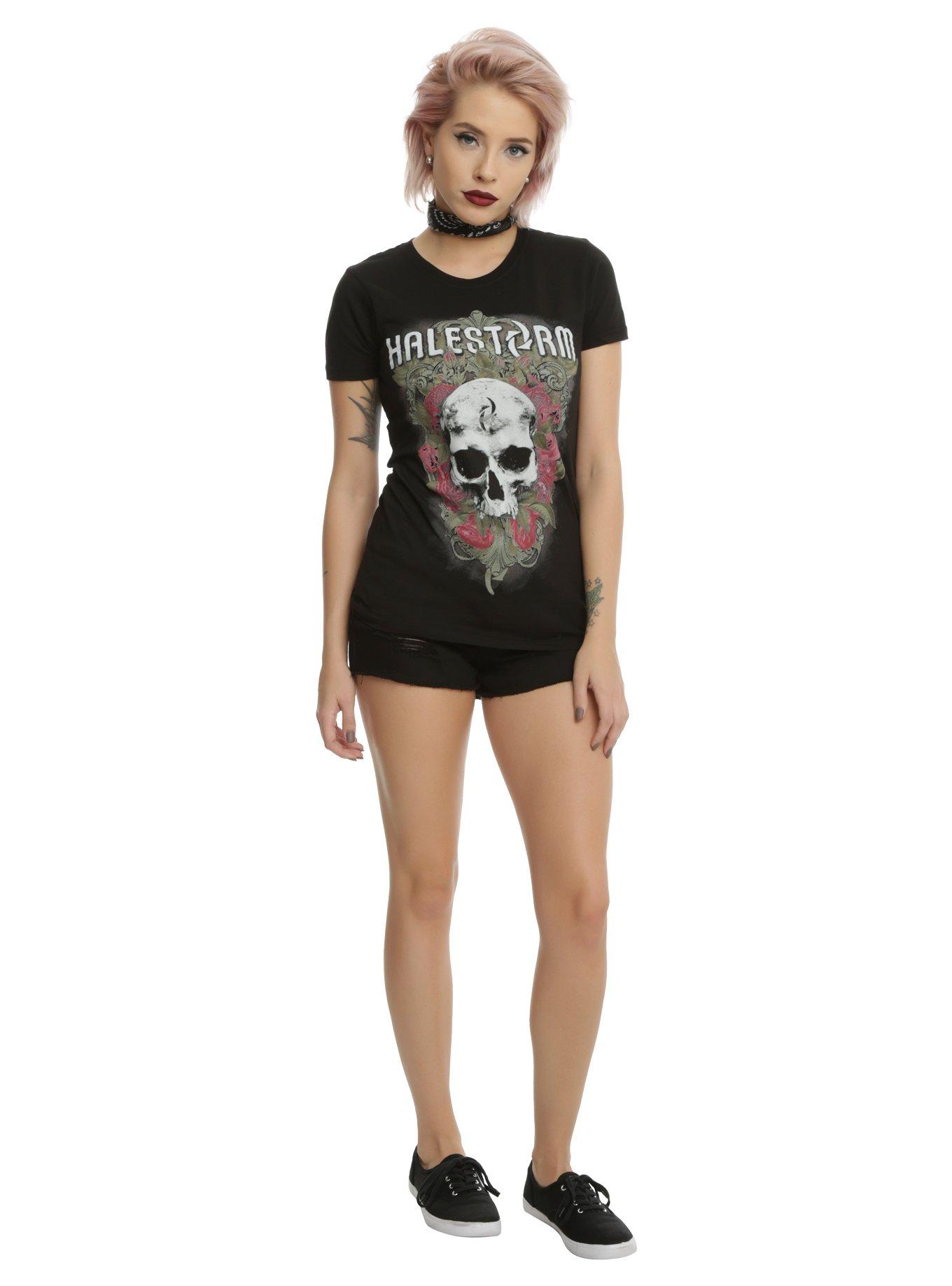 Halestorm Floral Skull Girls T-Shirt, , alternate