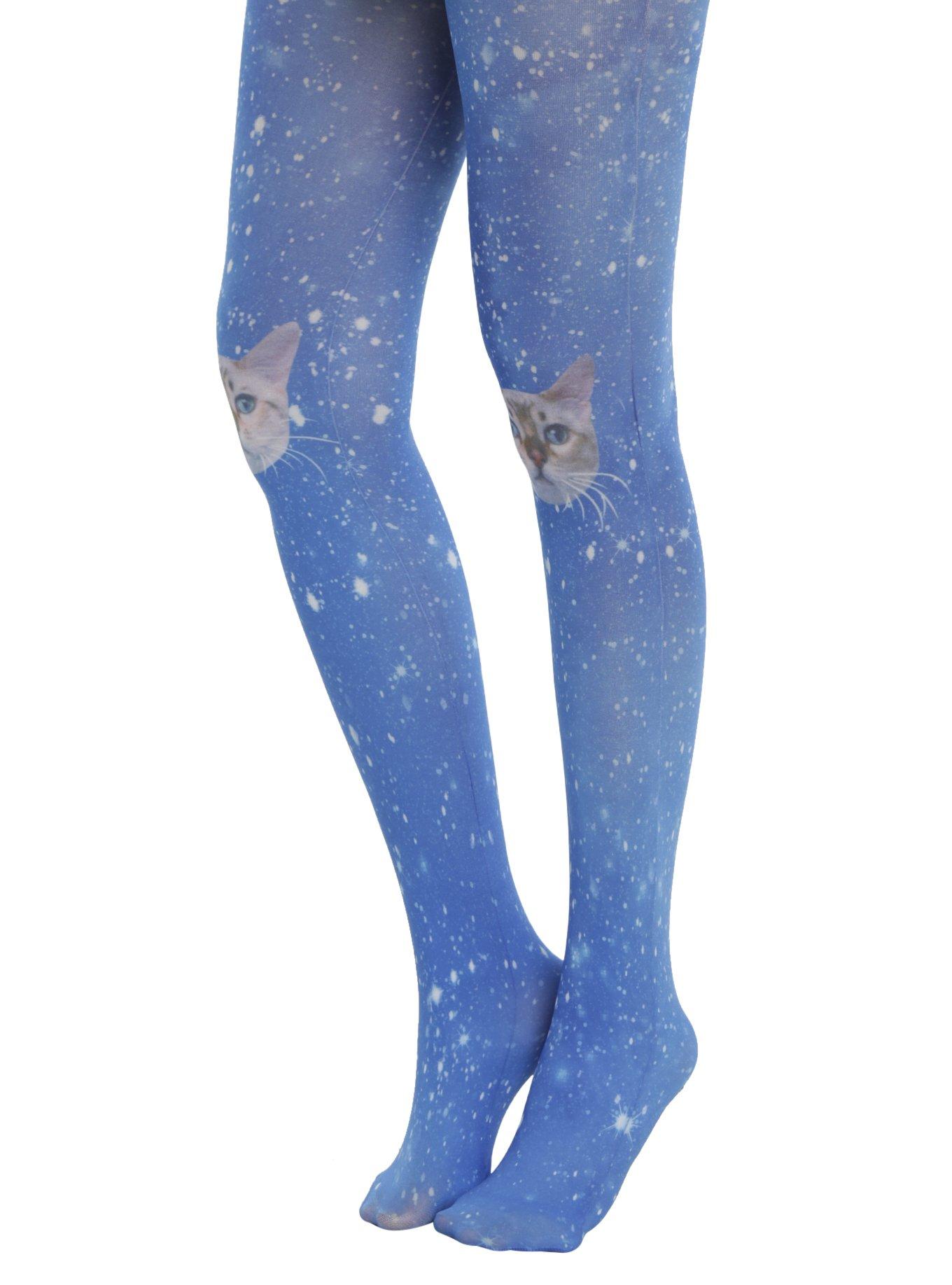 Blackheart Cat Knee Blue Galaxy Tights, , alternate