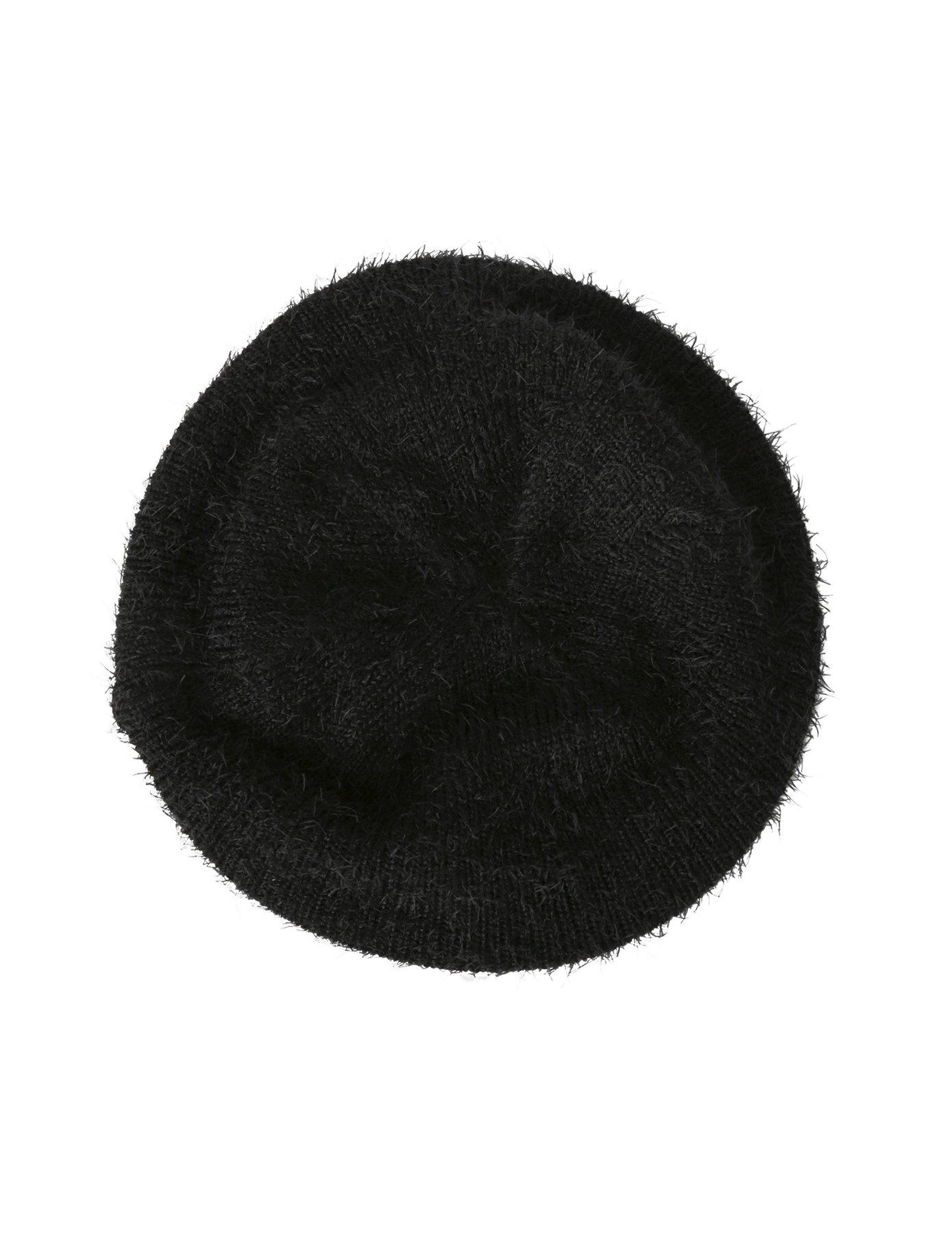 Black Eyelash Knit Beret, , alternate