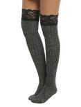 Blackheart Black Lace Cuff Grey Sweater Over-The-Knee Socks, , alternate