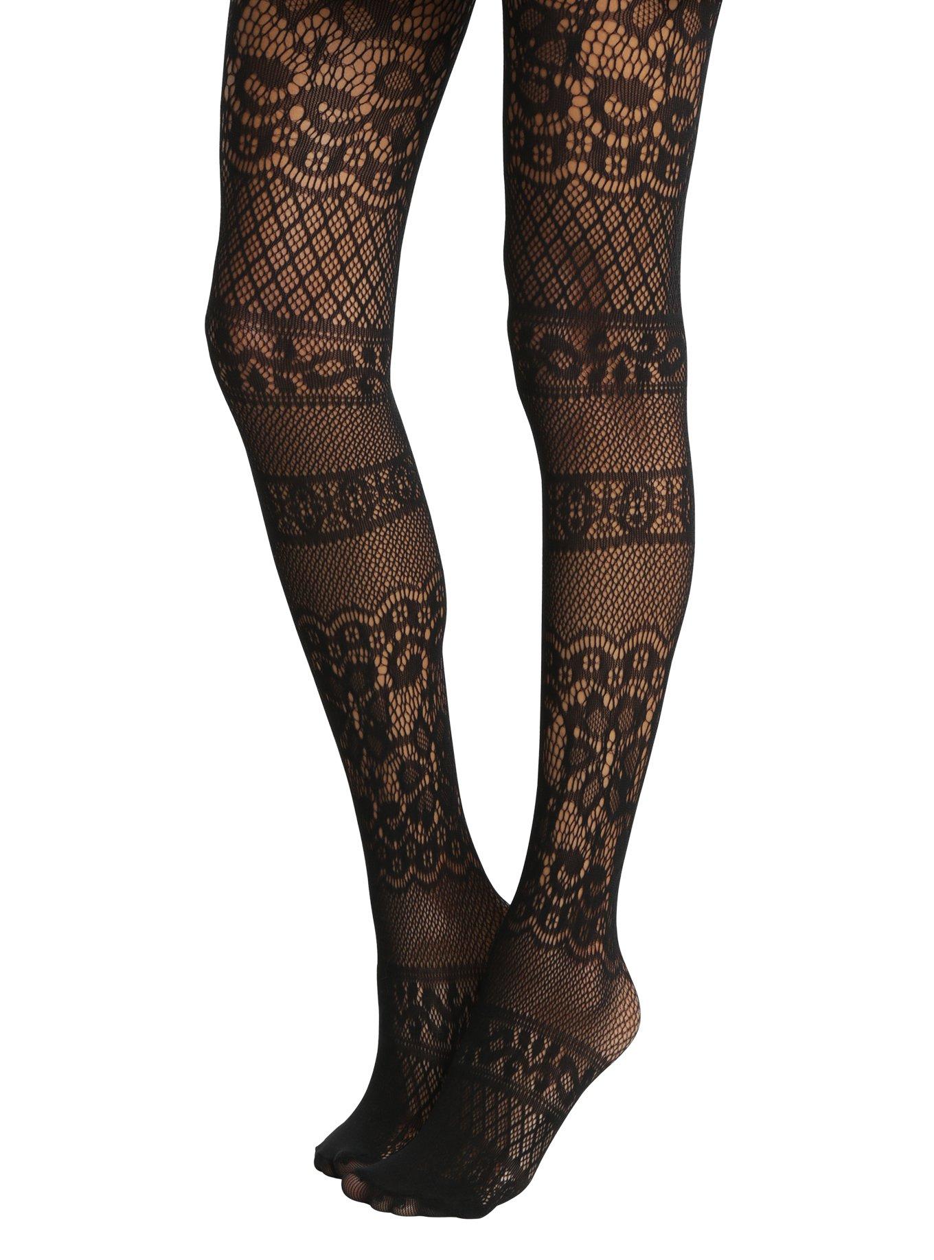 Black Filigree Fishnet Tights, , alternate