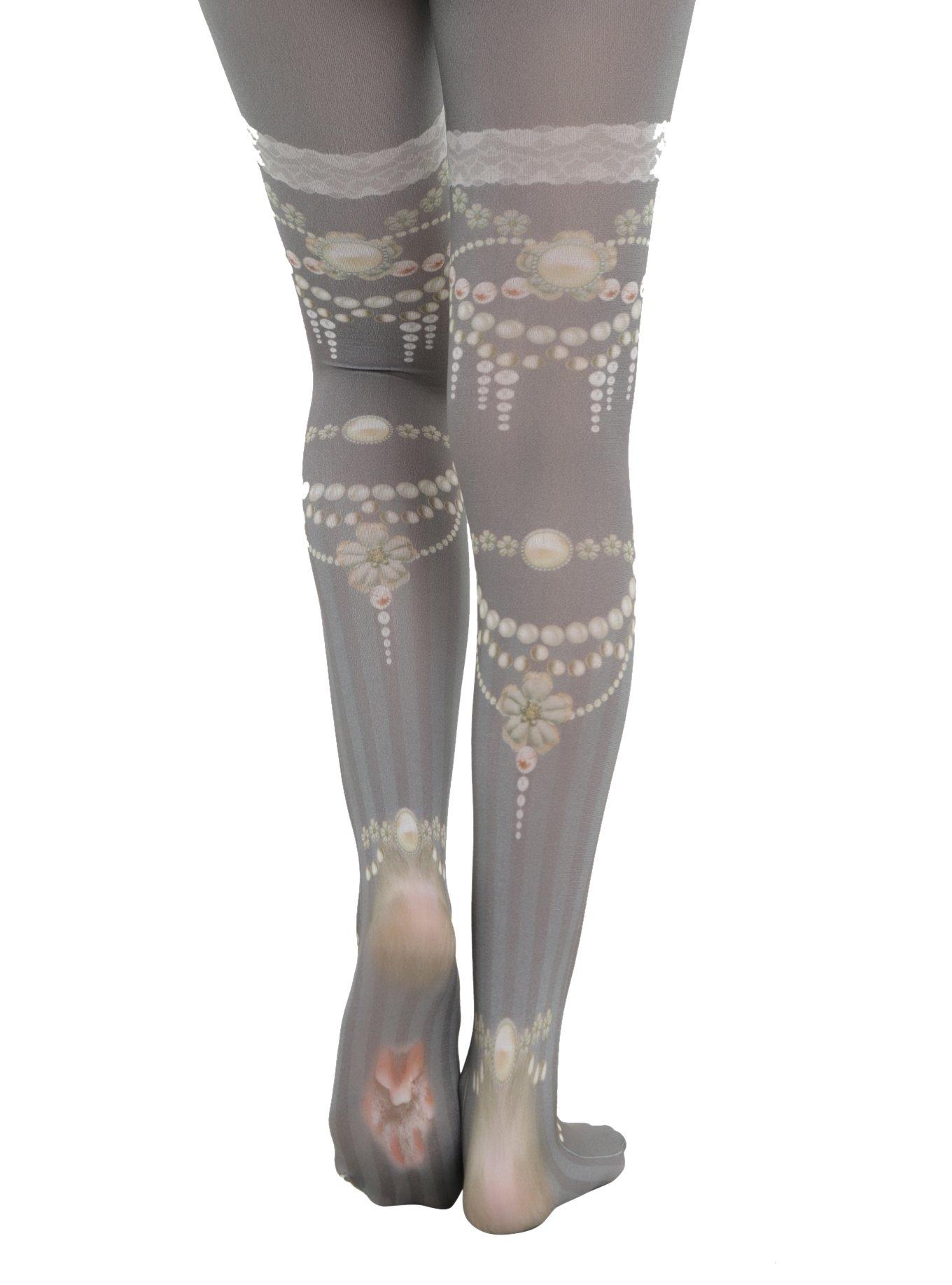 Blackheart Grey Pearl & Cat Tights, , alternate