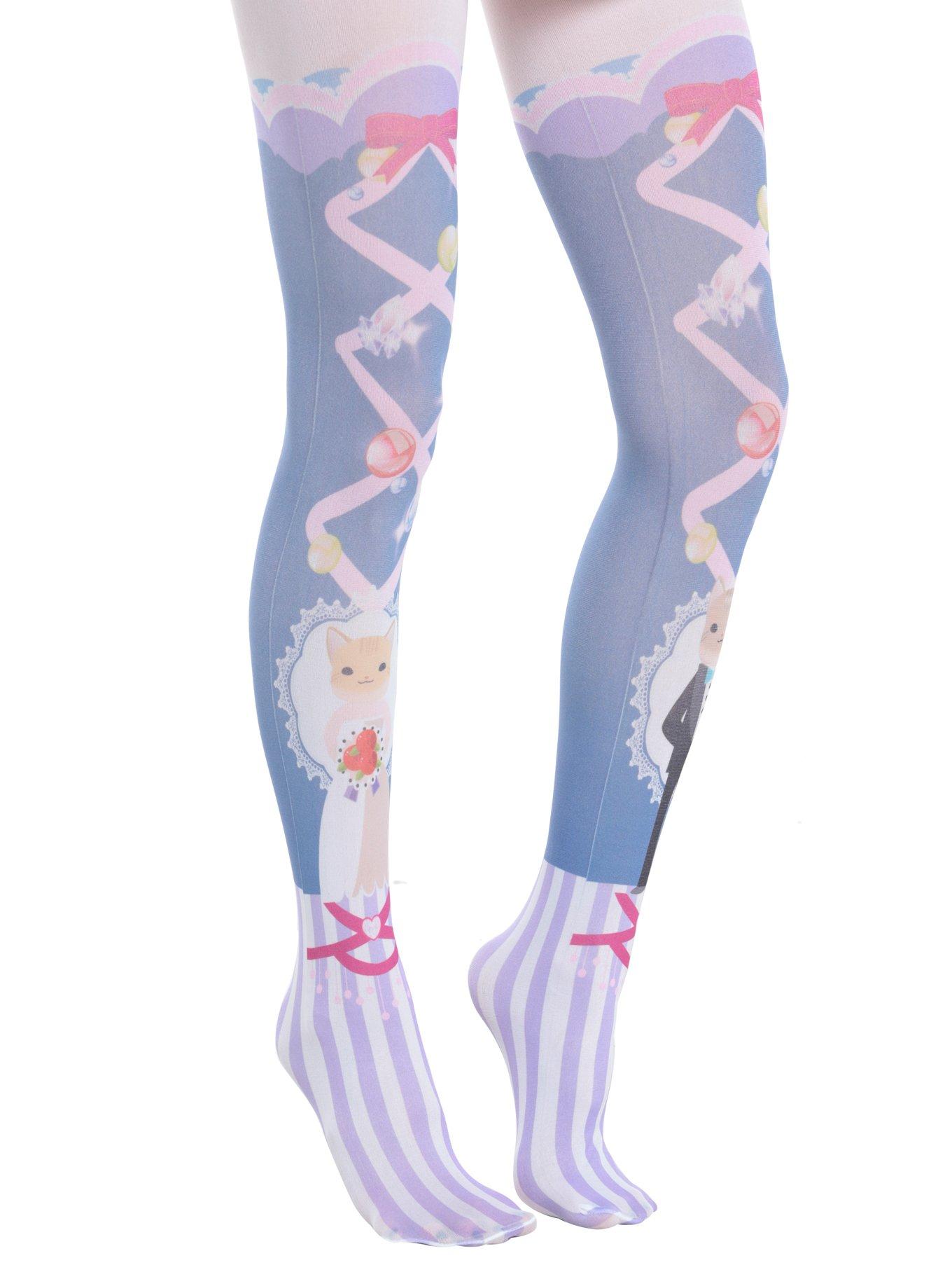 Blackheart Lolita Wedding Cats Tights, , alternate