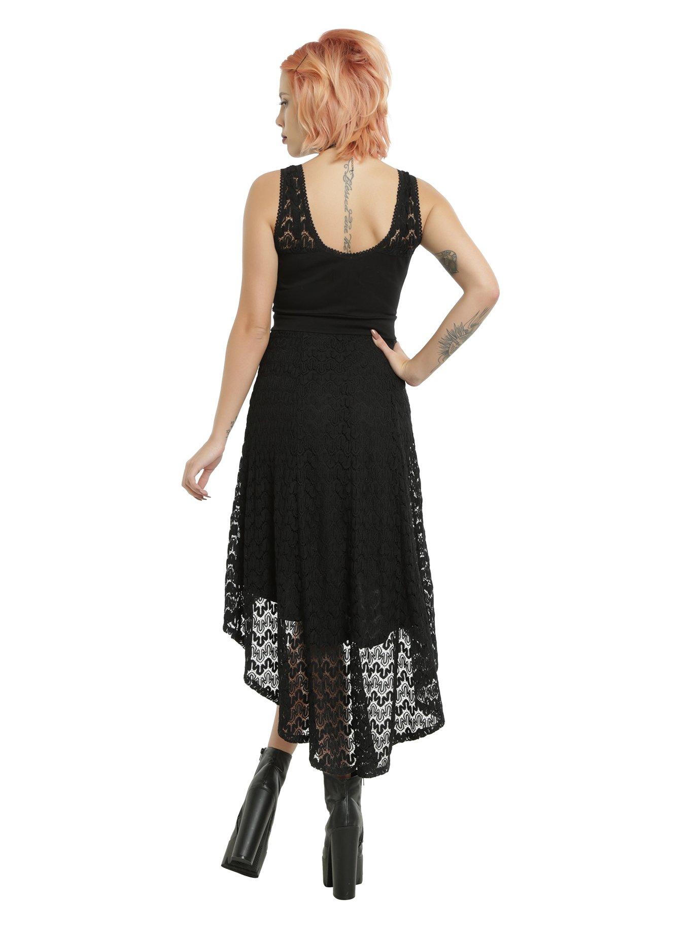 Royal Bones By TRIPP Black Sleeveless Crochet Hi-Low Dress, , alternate