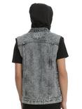 XXX RUDE Acid Wash Black Fleece Cap Hooded Denim Vest, , alternate
