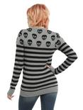 Grey & Black Skull & Stripe Girls Sweater, , alternate