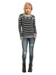 Grey & Black Skull & Stripe Girls Sweater, , alternate