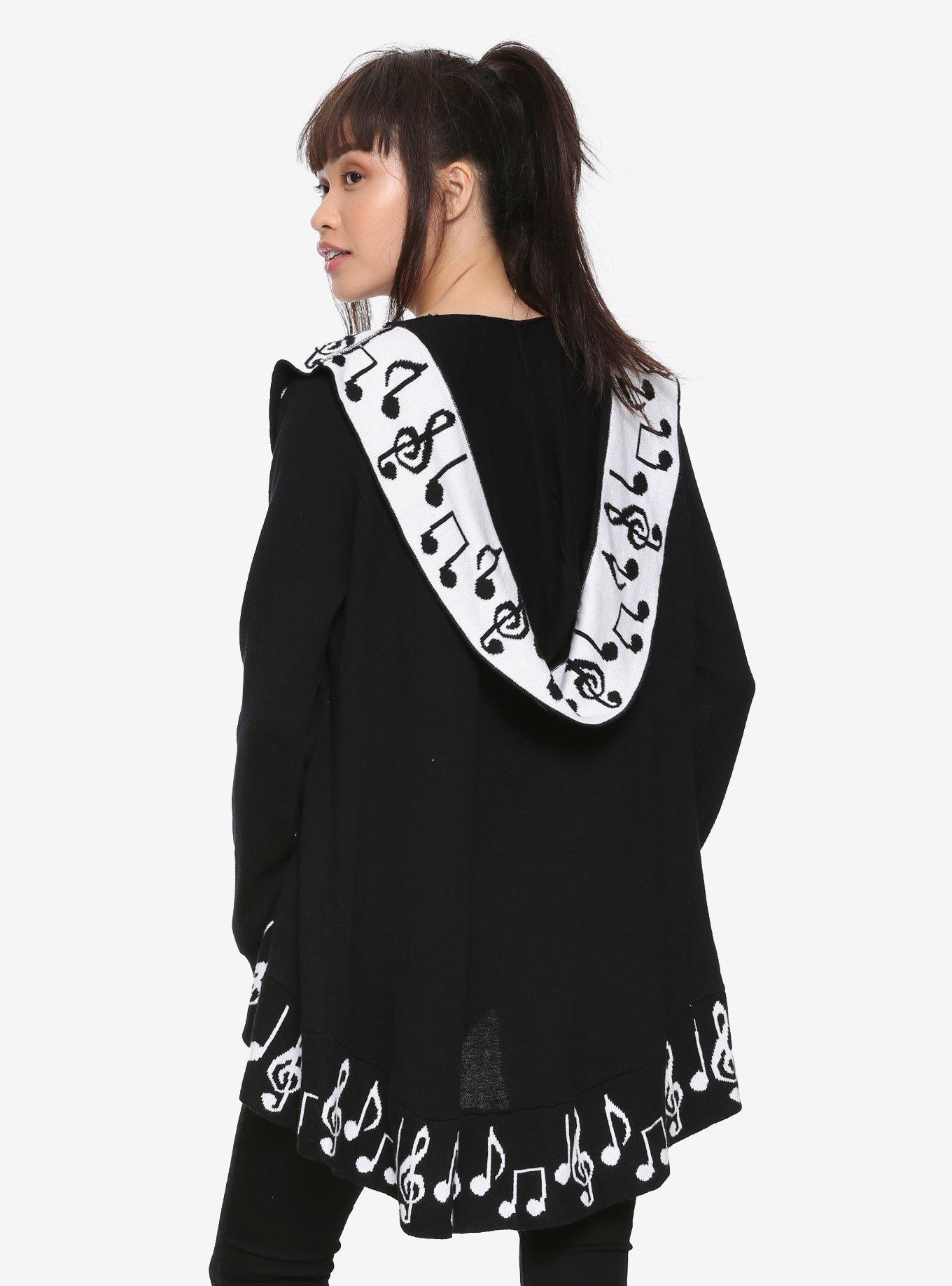 Music Note Hooded Flyaway Cardigan, , alternate