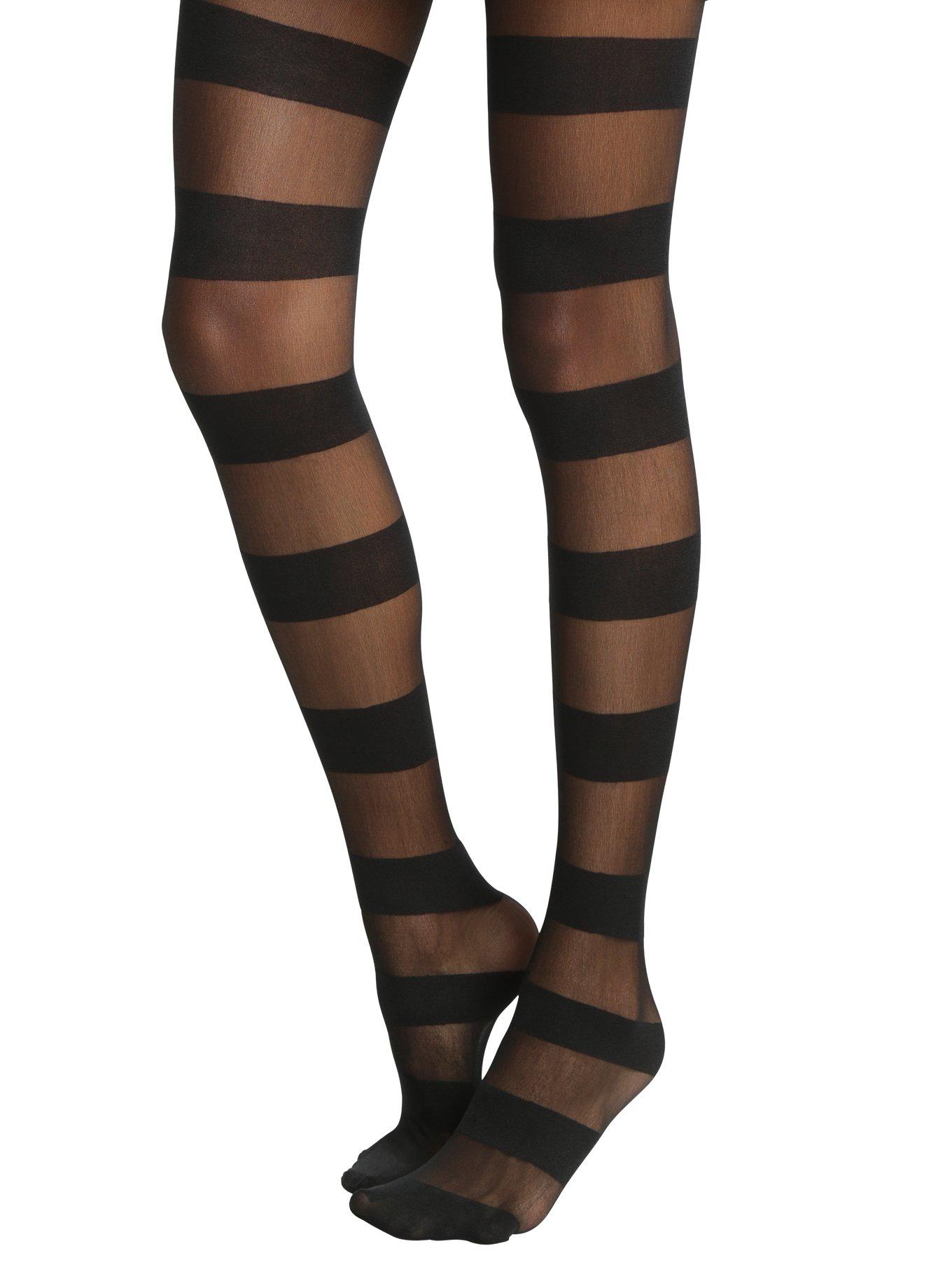 Blackheart Wide Black Stripe Tights, , alternate