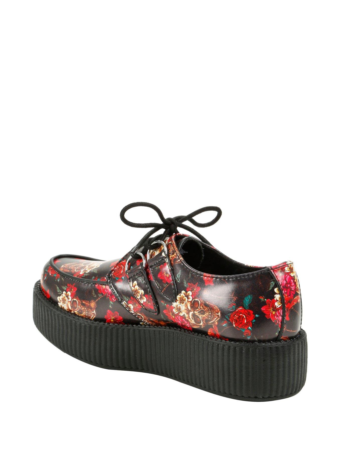 T.U.K. Black & Red Rose Skull Creepers, , alternate