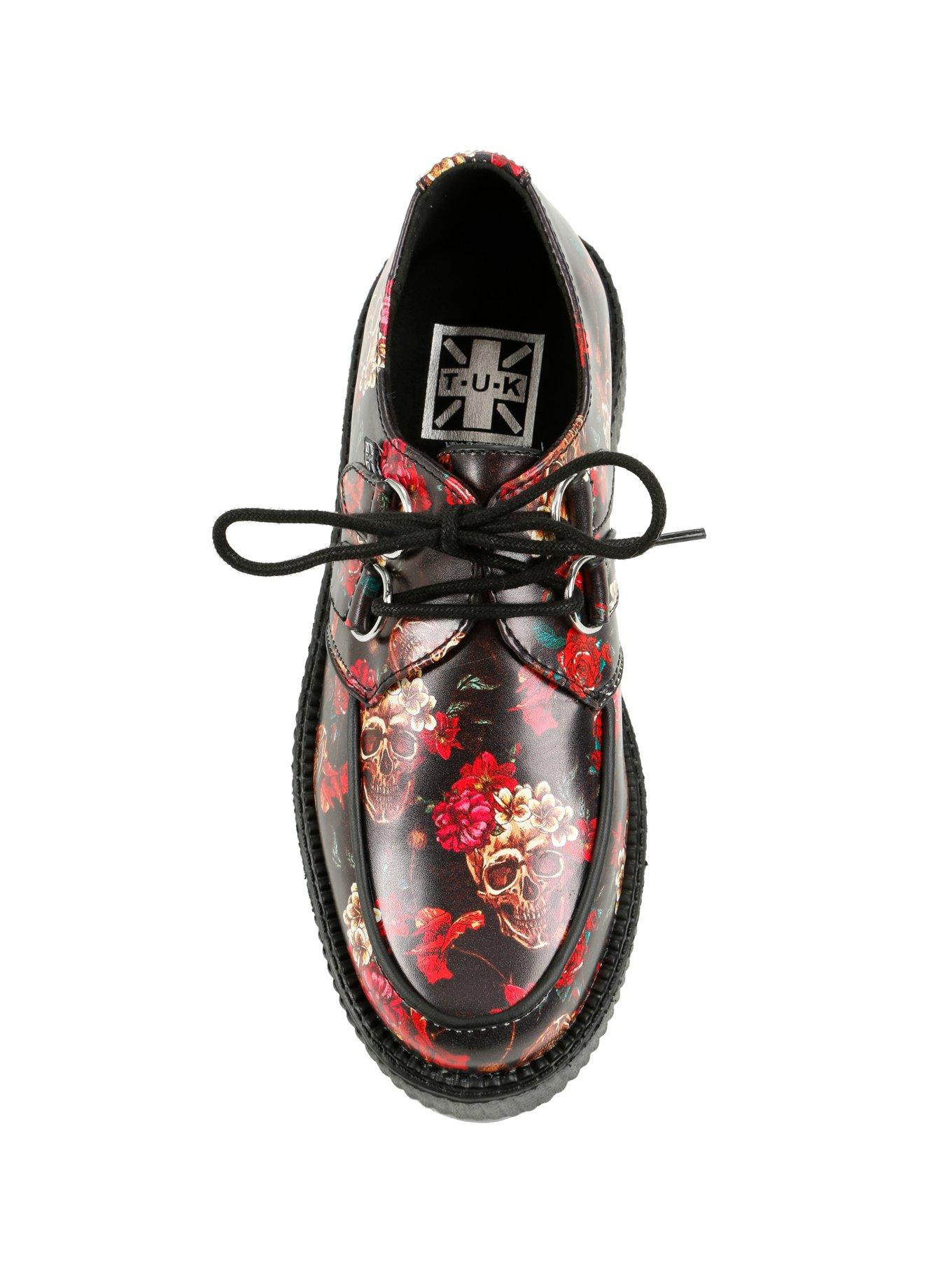 T.U.K. Black & Red Rose Skull Creepers, , alternate