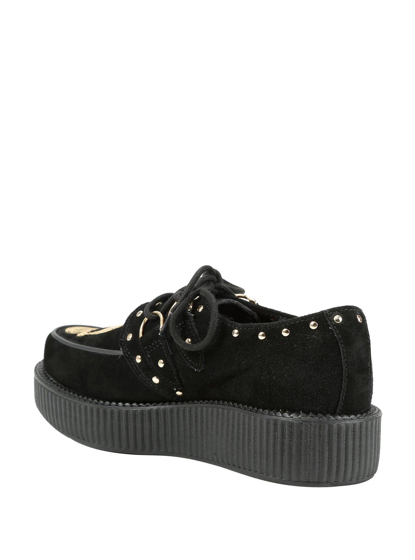 T.U.K. Gold Foil Skull Black Suede Low Viva Creepers, , alternate