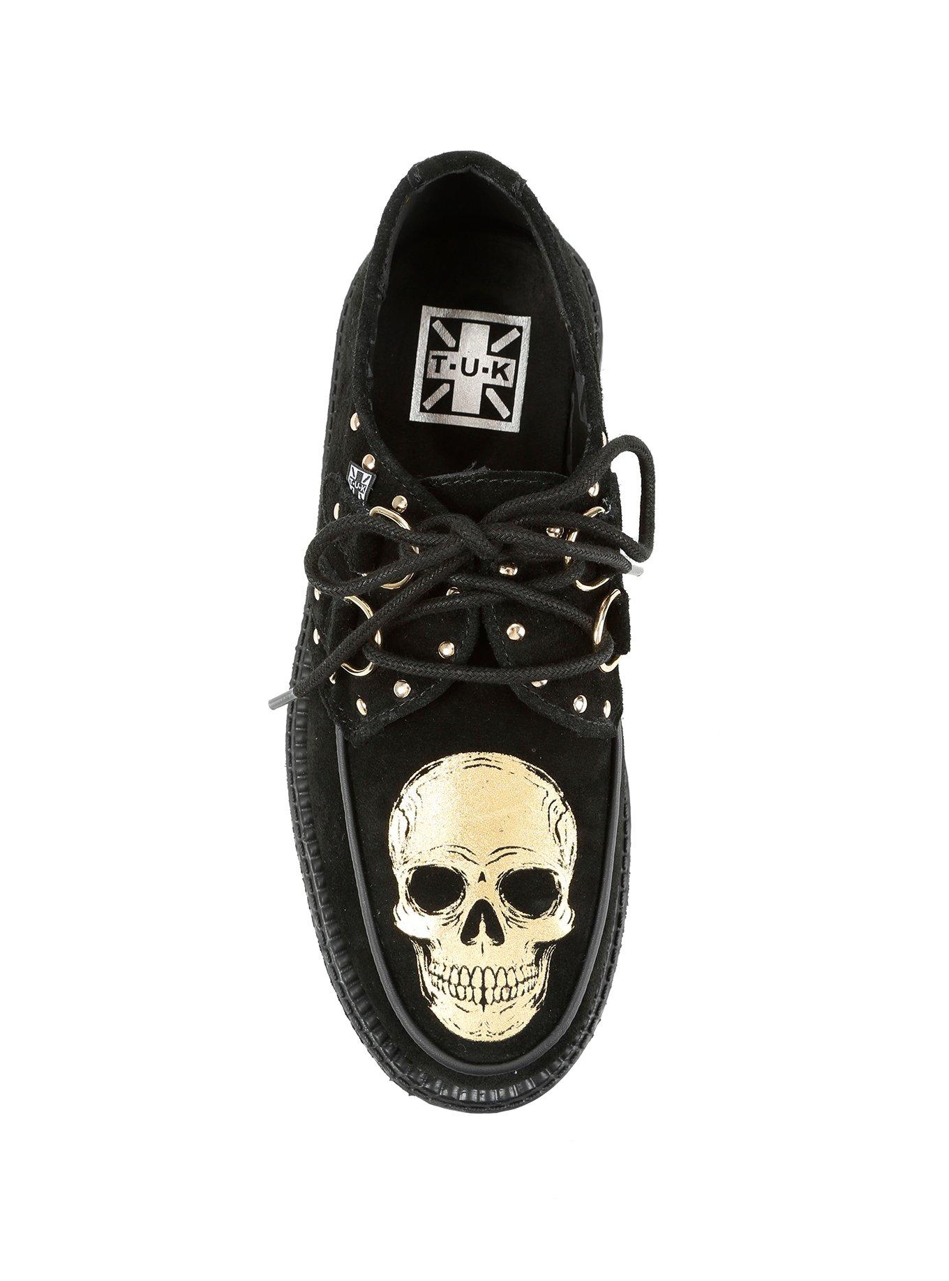 T.U.K. Gold Foil Skull Black Suede Low Viva Creepers, , alternate