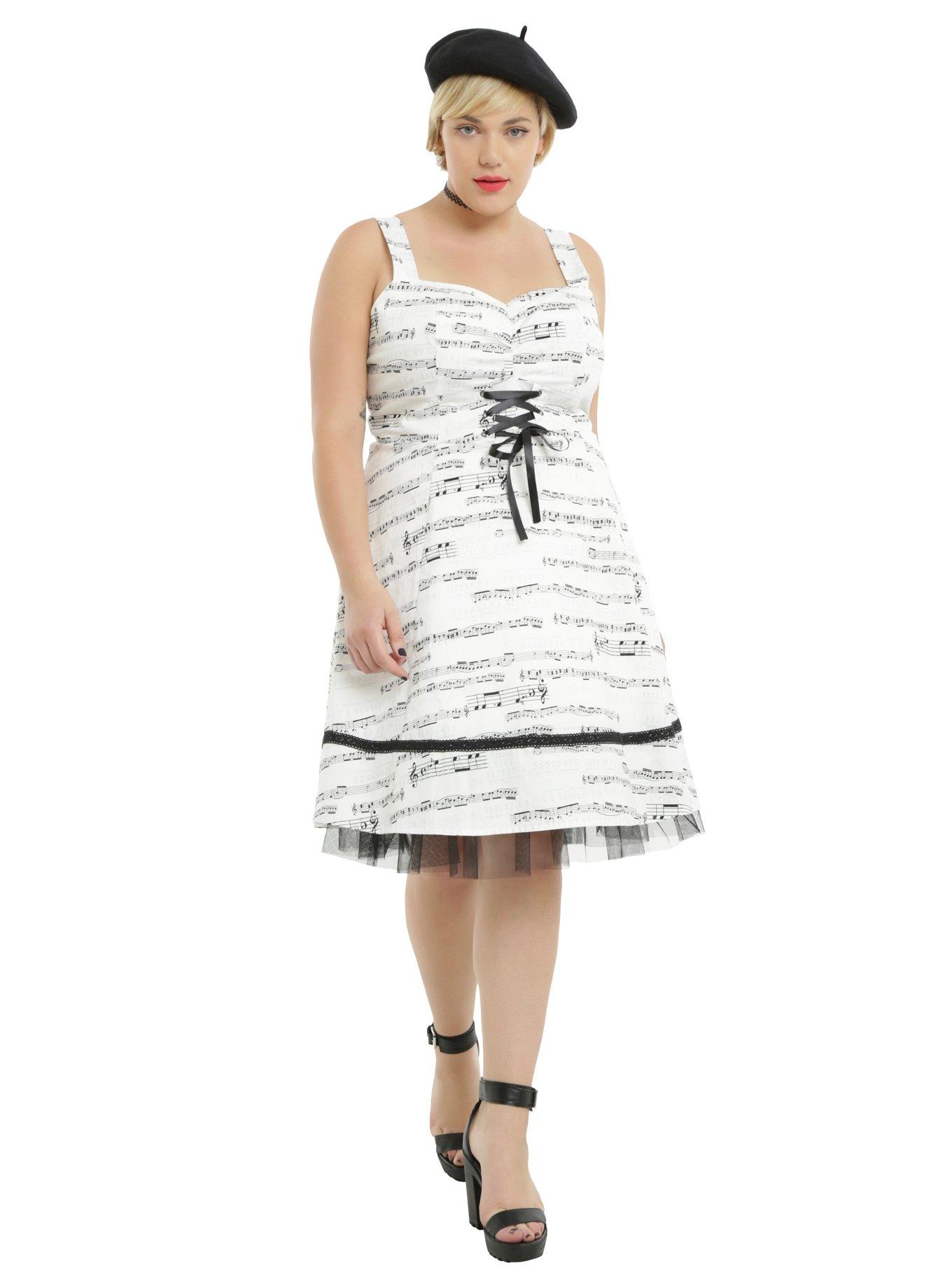 Ivory & Black Music Note Dress Plus Size, , alternate