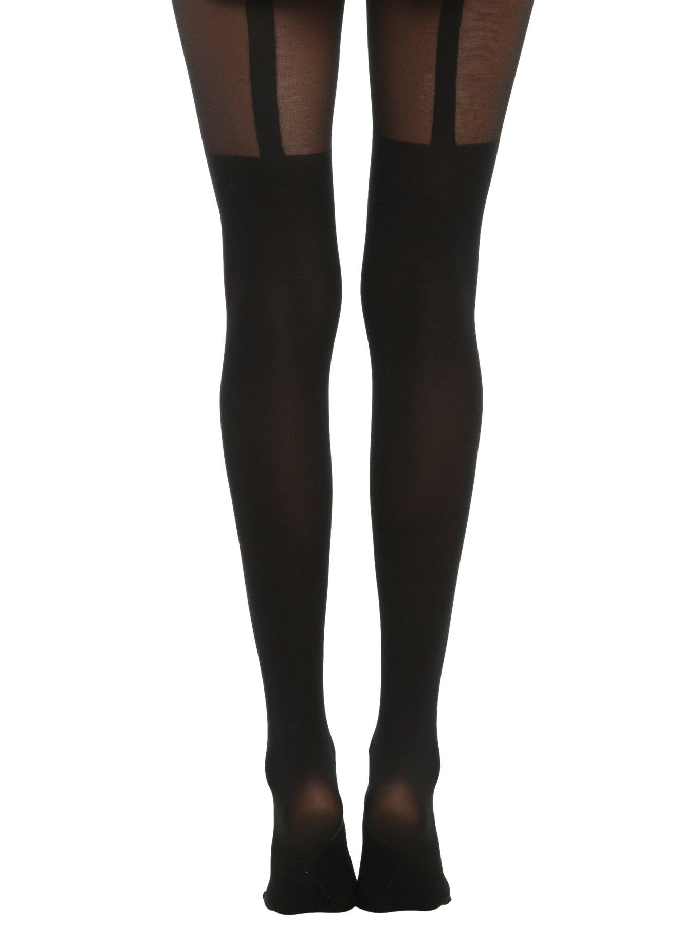 Blackheart Skeleton Hands Black Faux Thigh High Tights, , alternate