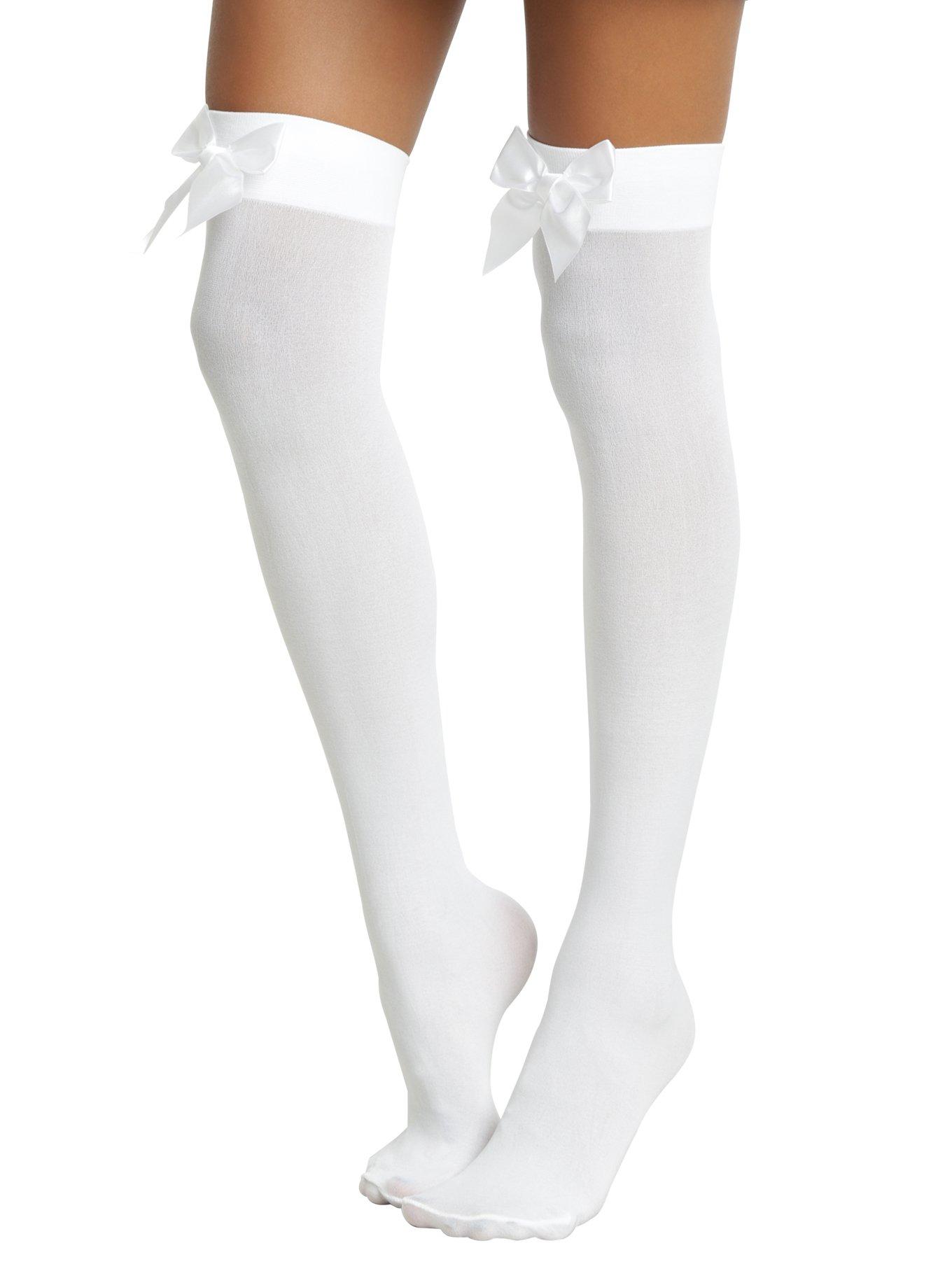 Blackheart White With White Bow Thigh Highs, , alternate