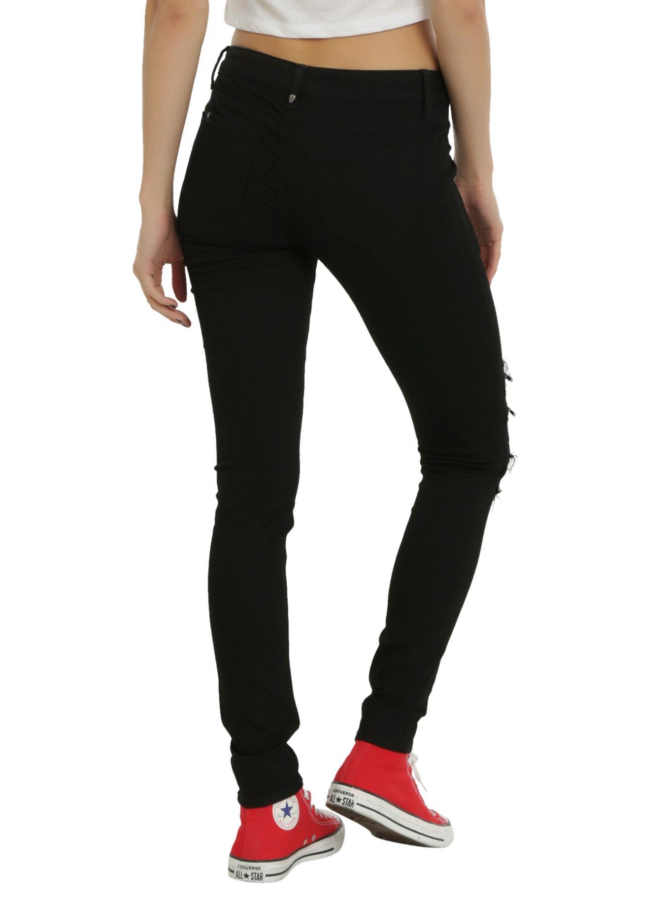 Blackheart Black Zipper D-Ring Super Skinny Jeans, , alternate