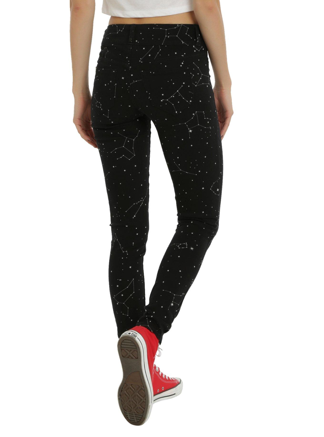 Blackheart Constellation Print Black Super Skinny Jeans, , alternate