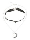 Iridescent Crystal Velvet Choker & Crystal Moon Chain Necklace Set, , alternate